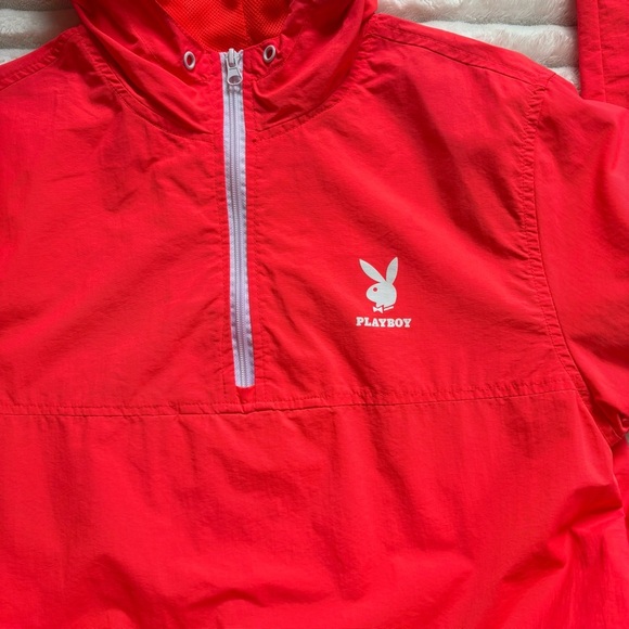 PLAYBOY by PAC Sun Pullover Hooded Windbreaker Neon Pink Orange Men’s Small - Picture 5 of 9